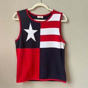Stars Stripes Sweater Vest‎ Women's Medium Red White Blue Cotton Preppy Beachy